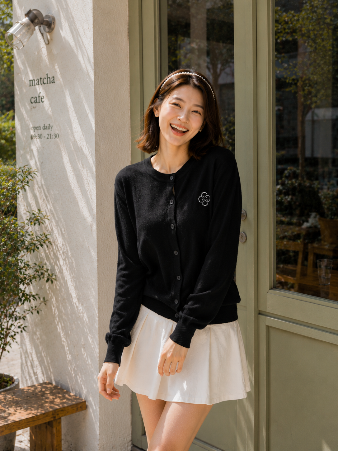 Sella Round Button Cardigan - Black